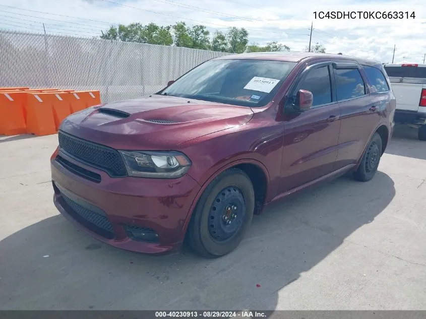 2019 Dodge Durango R/T Rwd VIN: 1C4SDHCT0KC663314 Lot: 40230913