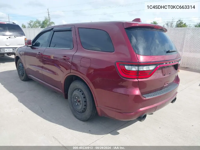 2019 Dodge Durango R/T Rwd VIN: 1C4SDHCT0KC663314 Lot: 40230913