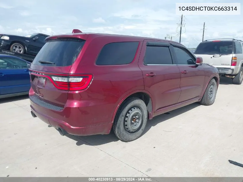 2019 Dodge Durango R/T Rwd VIN: 1C4SDHCT0KC663314 Lot: 40230913