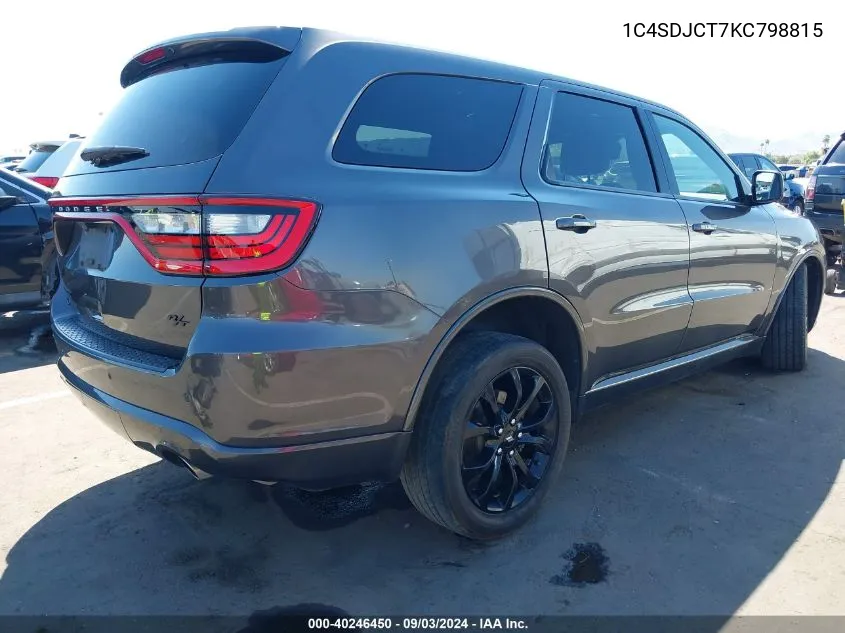 2019 Dodge Durango R/T Awd VIN: 1C4SDJCT7KC798815 Lot: 40246450