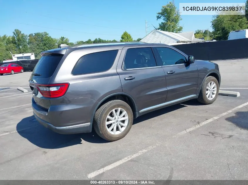 1C4RDJAG9KC839837 2019 Dodge Durango Sxt Plus