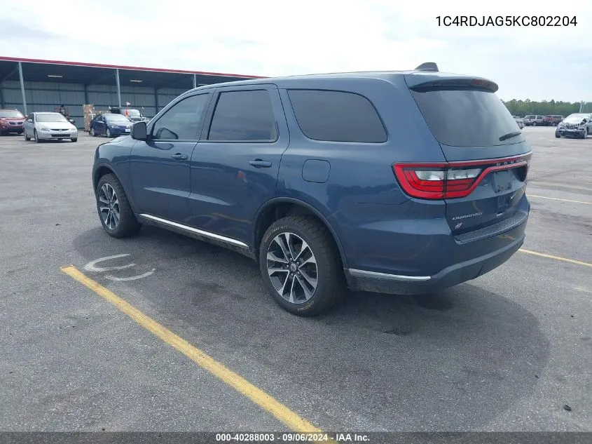 2019 Dodge Durango Sxt Awd VIN: 1C4RDJAG5KC802204 Lot: 40288003