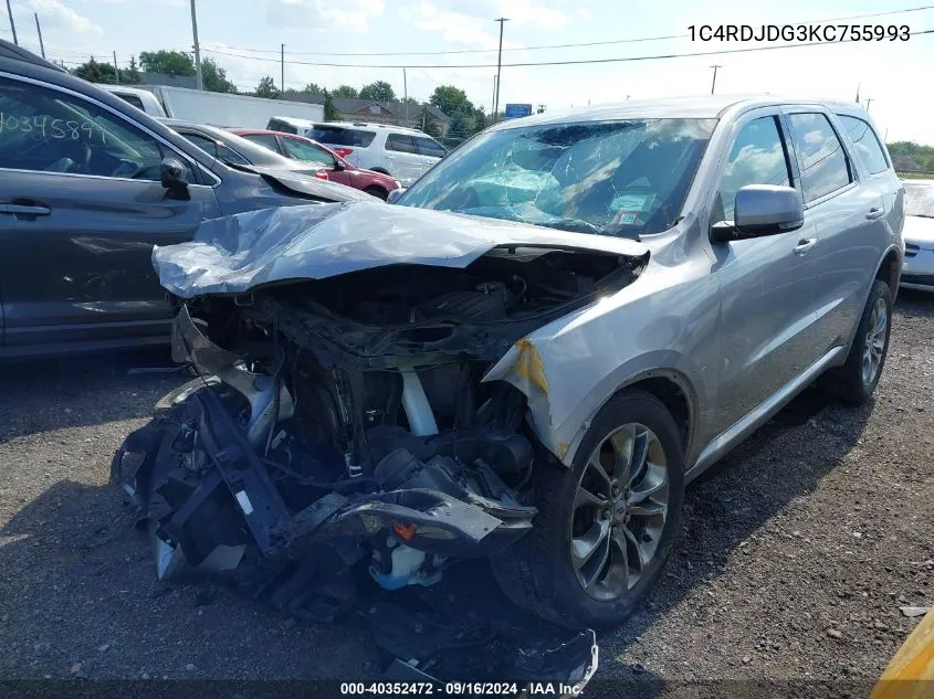 2019 Dodge Durango Gt Plus Awd VIN: 1C4RDJDG3KC755993 Lot: 40352472