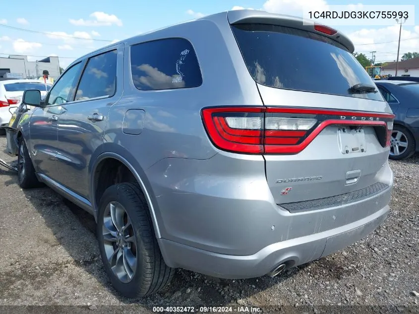 2019 Dodge Durango Gt Plus Awd VIN: 1C4RDJDG3KC755993 Lot: 40352472