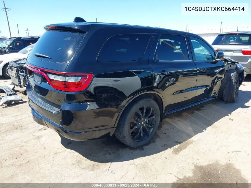 2019 Dodge Durango R/T Awd VIN: 1C4SDJCTXKC664414 Lot: 40383831