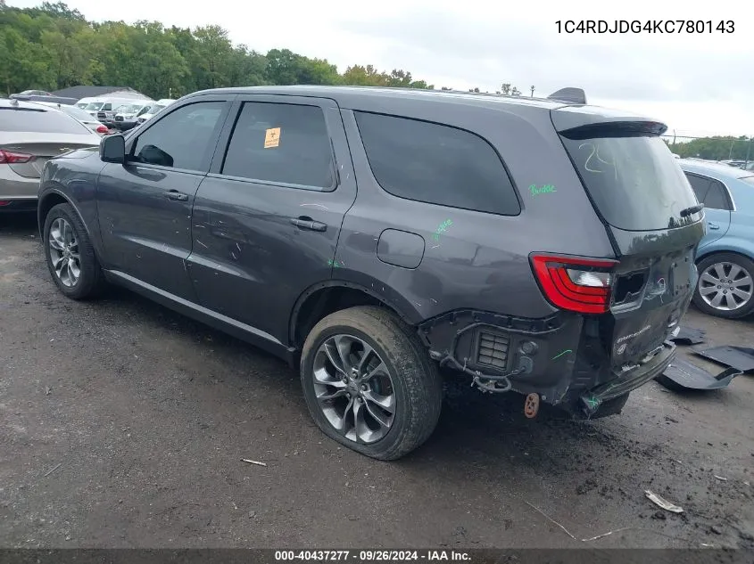 1C4RDJDG4KC780143 2019 Dodge Durango Gt