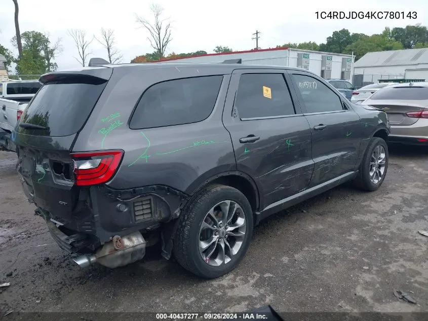 1C4RDJDG4KC780143 2019 Dodge Durango Gt