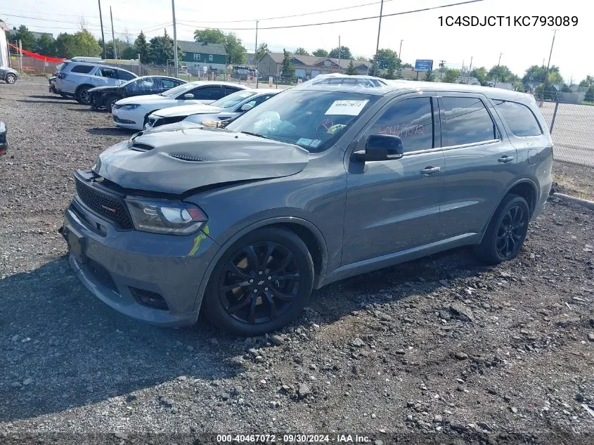 2019 Dodge Durango R/T Awd VIN: 1C4SDJCT1KC793089 Lot: 40467072