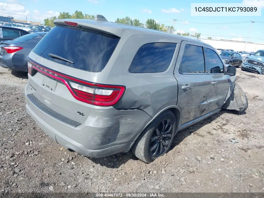 2019 Dodge Durango R/T Awd VIN: 1C4SDJCT1KC793089 Lot: 40467072