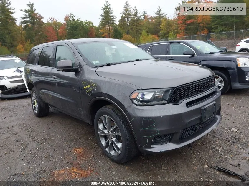 2019 Dodge Durango Gt VIN: 1C4RDJDG5KC780619 Lot: 40476380