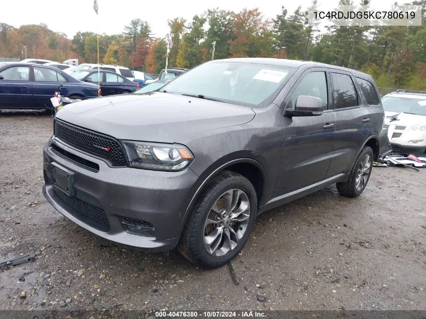 2019 Dodge Durango Gt VIN: 1C4RDJDG5KC780619 Lot: 40476380