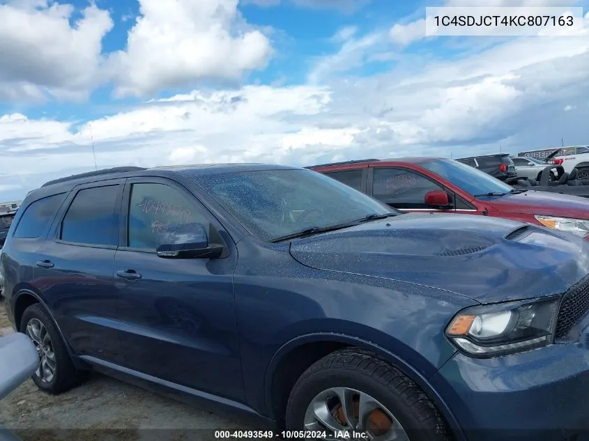 1C4SDJCT4KC807163 2019 Dodge Durango R/T