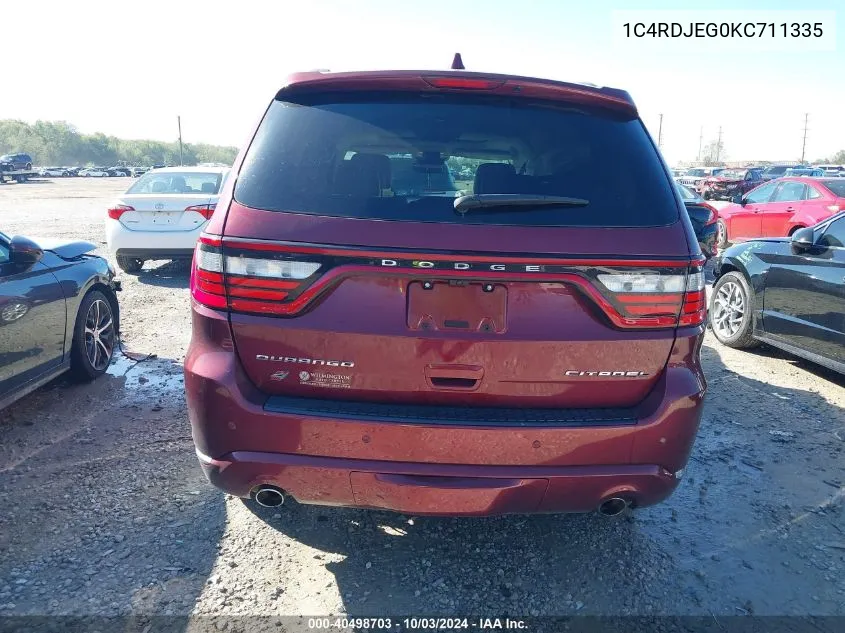 1C4RDJEG0KC711335 2019 Dodge Durango Citadel Awd