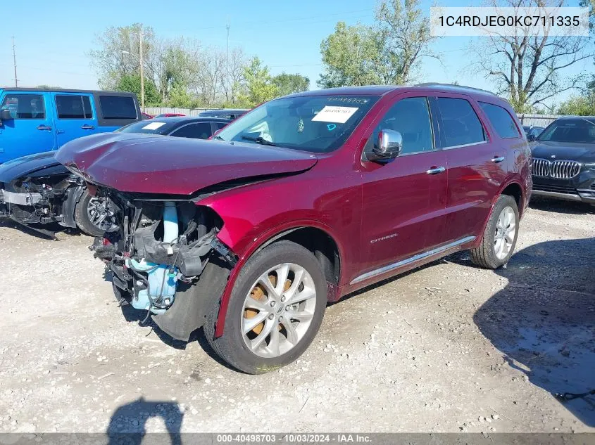 2019 Dodge Durango Citadel Awd VIN: 1C4RDJEG0KC711335 Lot: 40498703