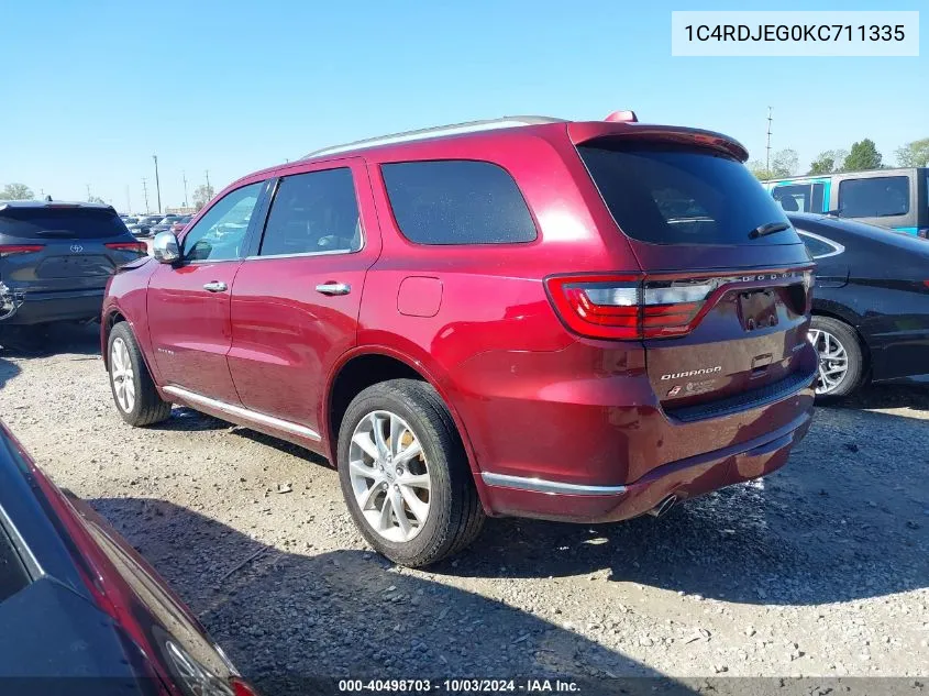 2019 Dodge Durango Citadel Awd VIN: 1C4RDJEG0KC711335 Lot: 40498703