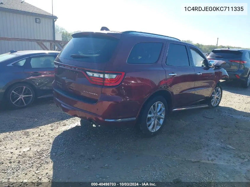 2019 Dodge Durango Citadel Awd VIN: 1C4RDJEG0KC711335 Lot: 40498703