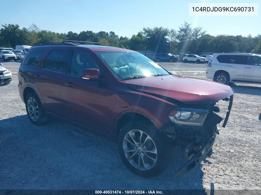 2019 Dodge Durango Gt VIN: 1C4RDJDG9KC690731 Lot: 40531474