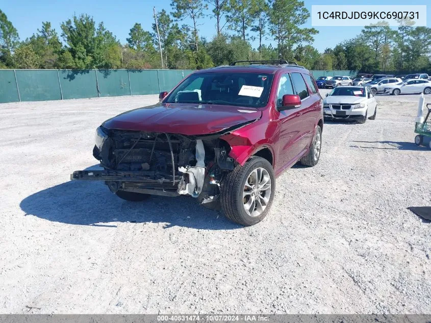 2019 Dodge Durango Gt VIN: 1C4RDJDG9KC690731 Lot: 40531474