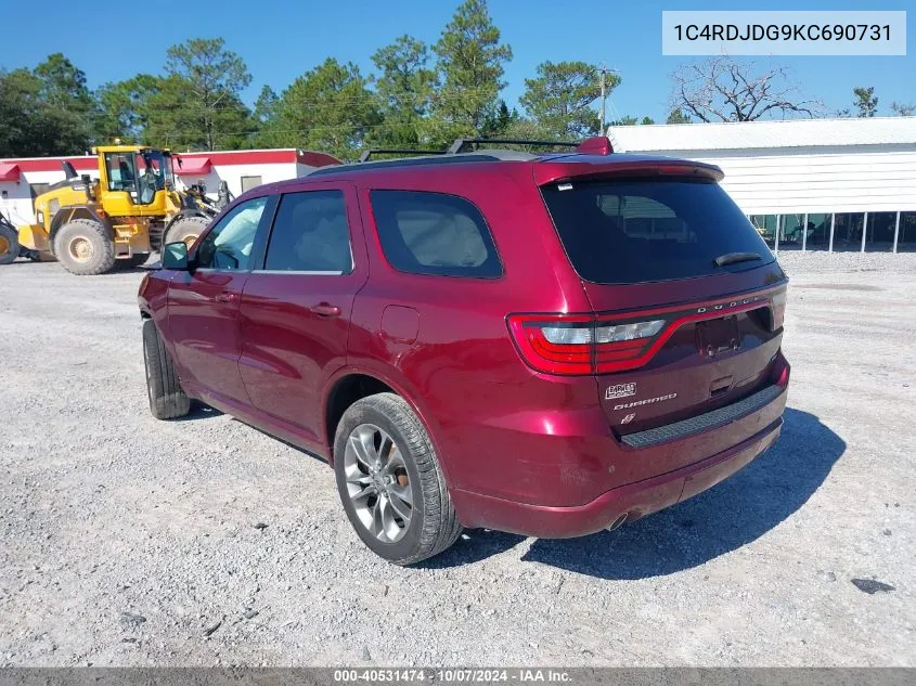 2019 Dodge Durango Gt VIN: 1C4RDJDG9KC690731 Lot: 40531474