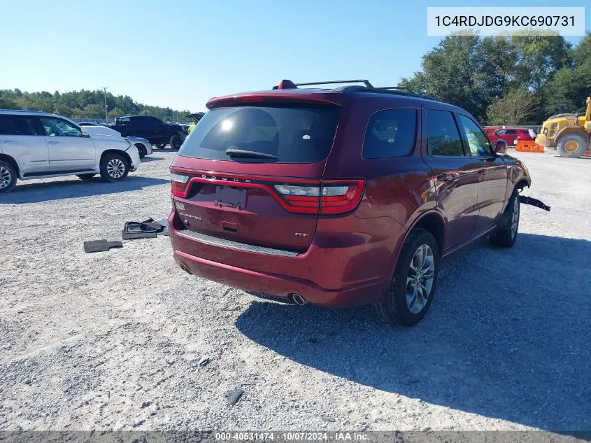 2019 Dodge Durango Gt VIN: 1C4RDJDG9KC690731 Lot: 40531474