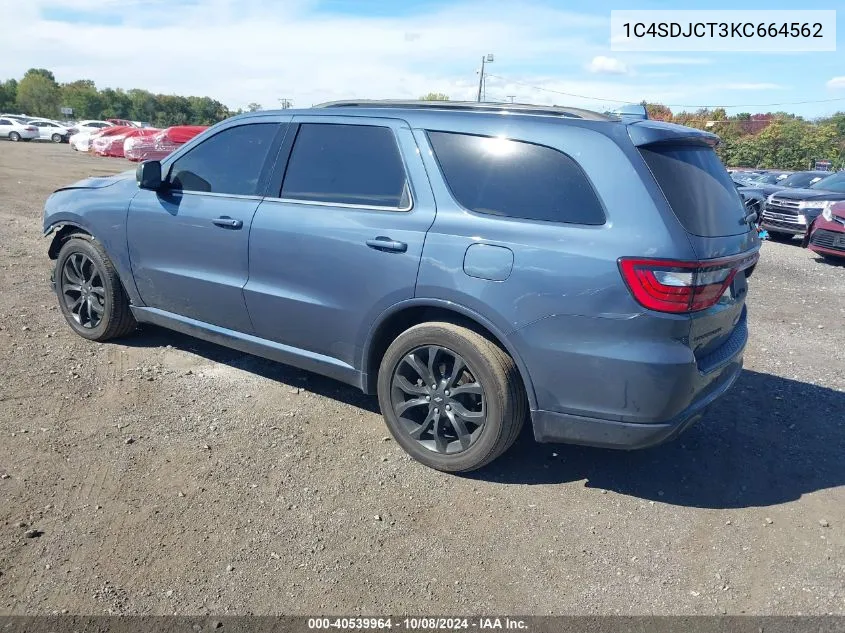 2019 Dodge Durango R/T Awd VIN: 1C4SDJCT3KC664562 Lot: 40539964