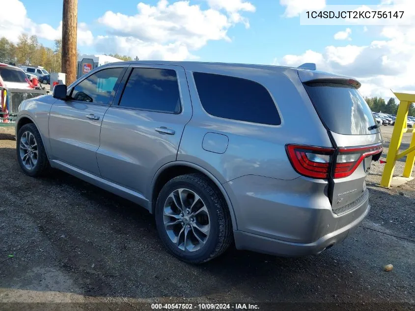 2019 Dodge Durango R/T VIN: 1C4SDJCT2KC756147 Lot: 40547502