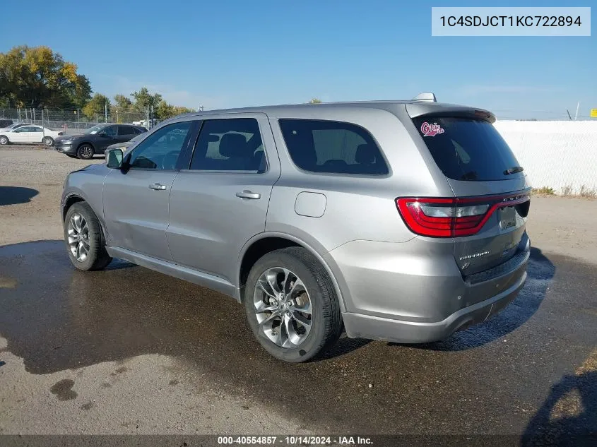 2019 Dodge Durango R/T VIN: 1C4SDJCT1KC722894 Lot: 40554857