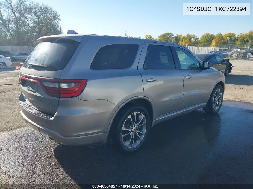 2019 Dodge Durango R/T VIN: 1C4SDJCT1KC722894 Lot: 40554857