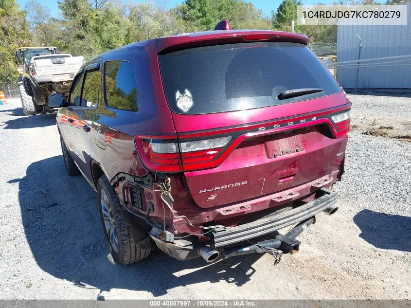 2019 Dodge Durango Gt Plus Awd VIN: 1C4RDJDG7KC780279 Lot: 40557997