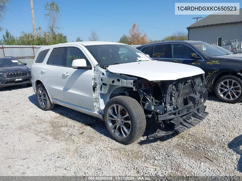 2019 Dodge Durango Gt Plus Rwd VIN: 1C4RDHDGXKC650523 Lot: 40558358