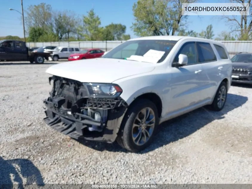 2019 Dodge Durango Gt Plus Rwd VIN: 1C4RDHDGXKC650523 Lot: 40558358