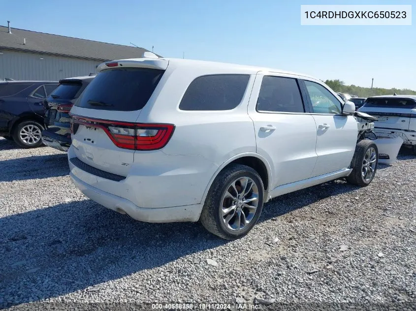 2019 Dodge Durango Gt Plus Rwd VIN: 1C4RDHDGXKC650523 Lot: 40558358