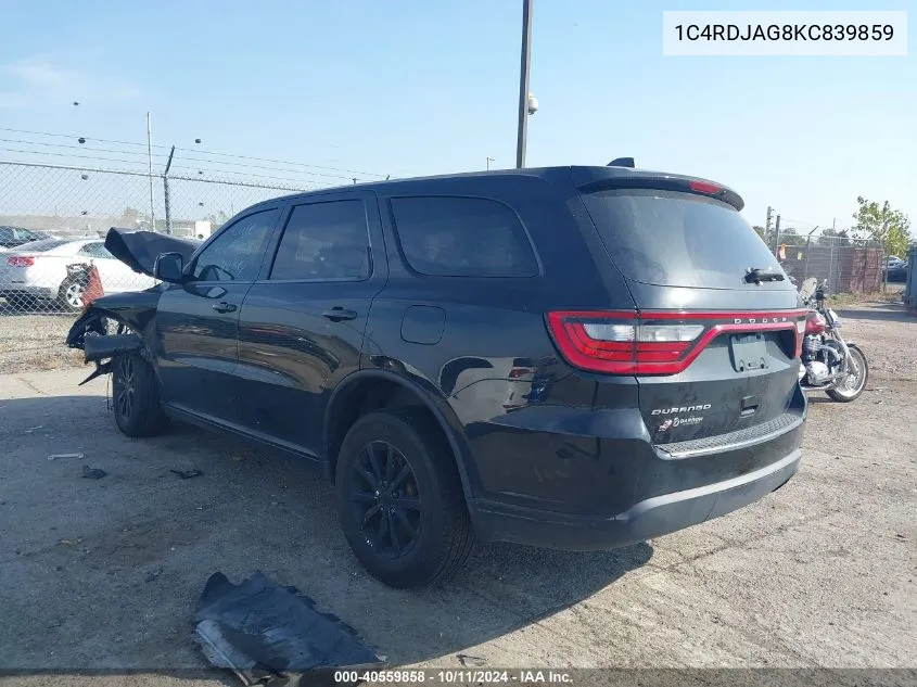 2019 Dodge Durango Sxt VIN: 1C4RDJAG8KC839859 Lot: 40559858