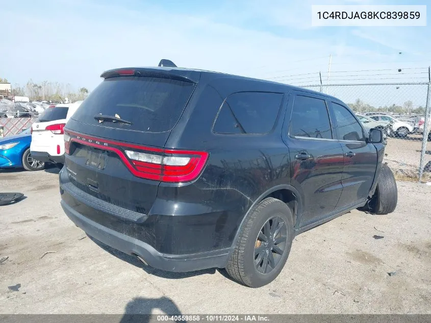 2019 Dodge Durango Sxt VIN: 1C4RDJAG8KC839859 Lot: 40559858