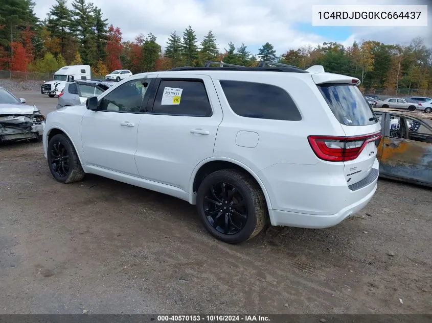 2019 Dodge Durango Gt Plus Awd VIN: 1C4RDJDG0KC664437 Lot: 40570153