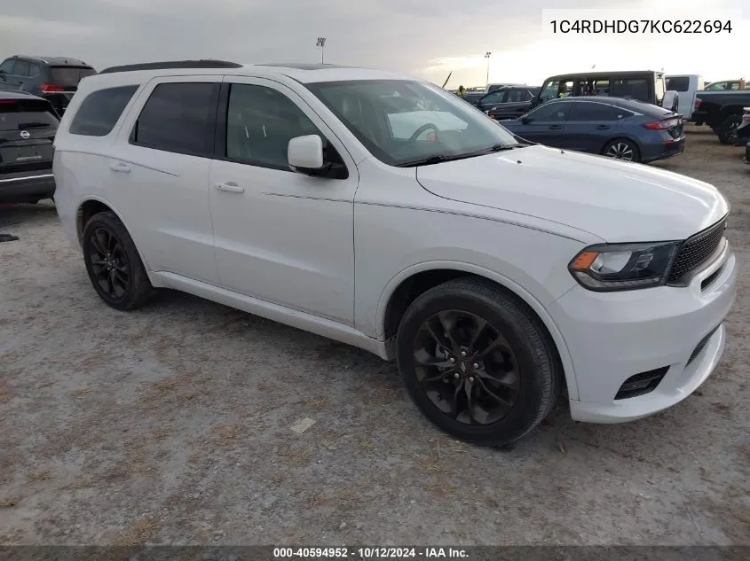 2019 Dodge Durango Gt Plus Rwd VIN: 1C4RDHDG7KC622694 Lot: 40594952