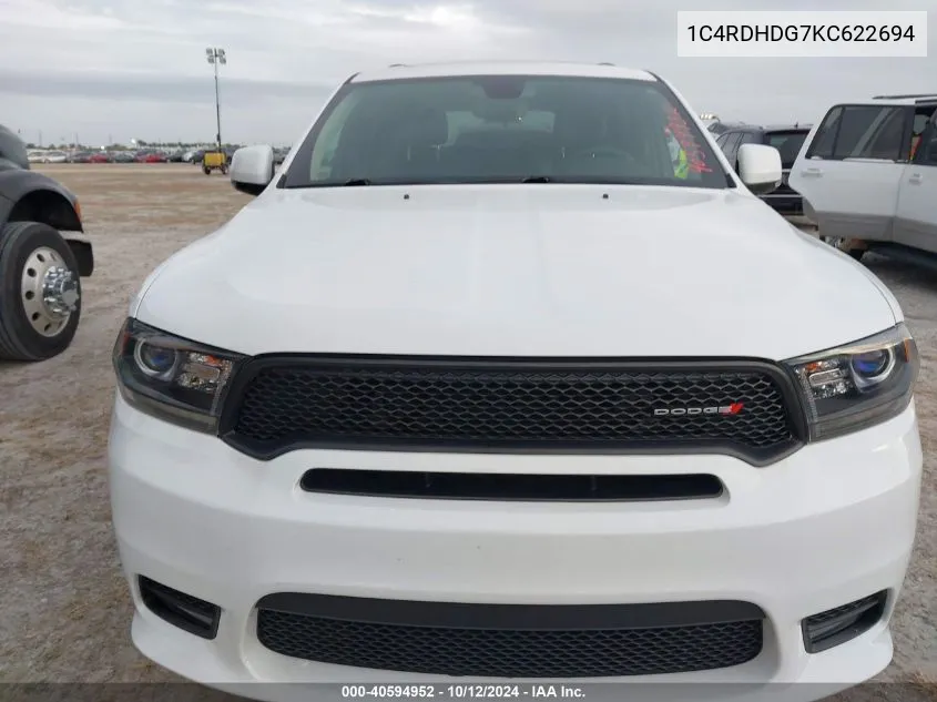 2019 Dodge Durango Gt Plus Rwd VIN: 1C4RDHDG7KC622694 Lot: 40594952