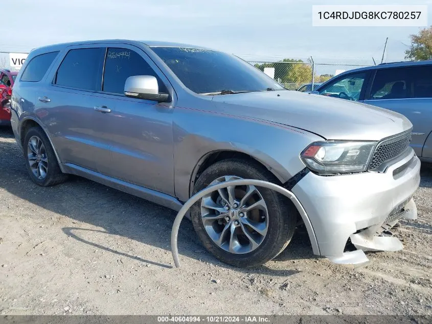 2019 Dodge Durango Gt VIN: 1C4RDJDG8KC780257 Lot: 40604994