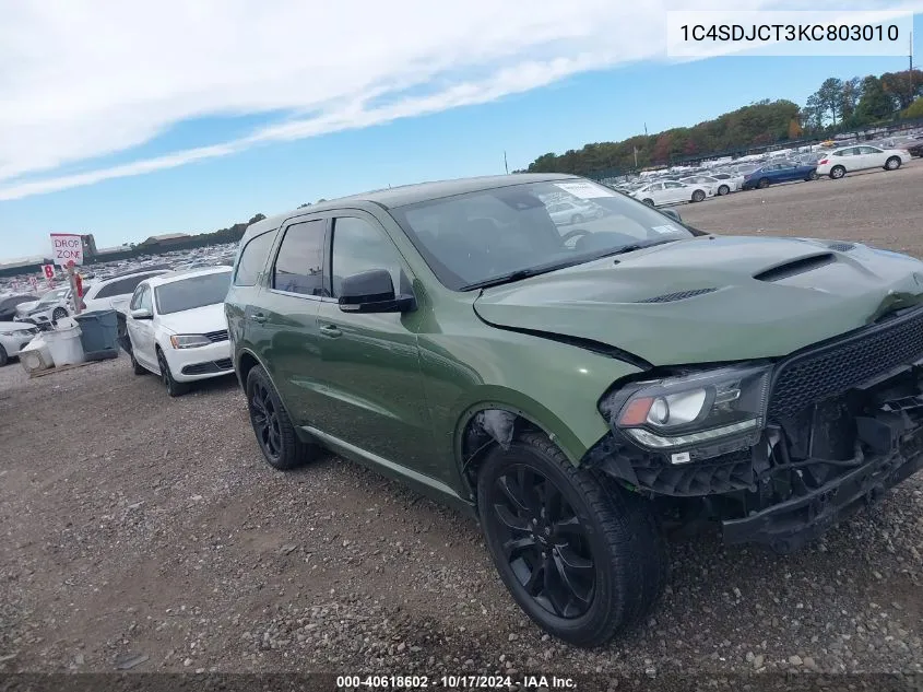 2019 Dodge Durango R/T Awd VIN: 1C4SDJCT3KC803010 Lot: 40618602