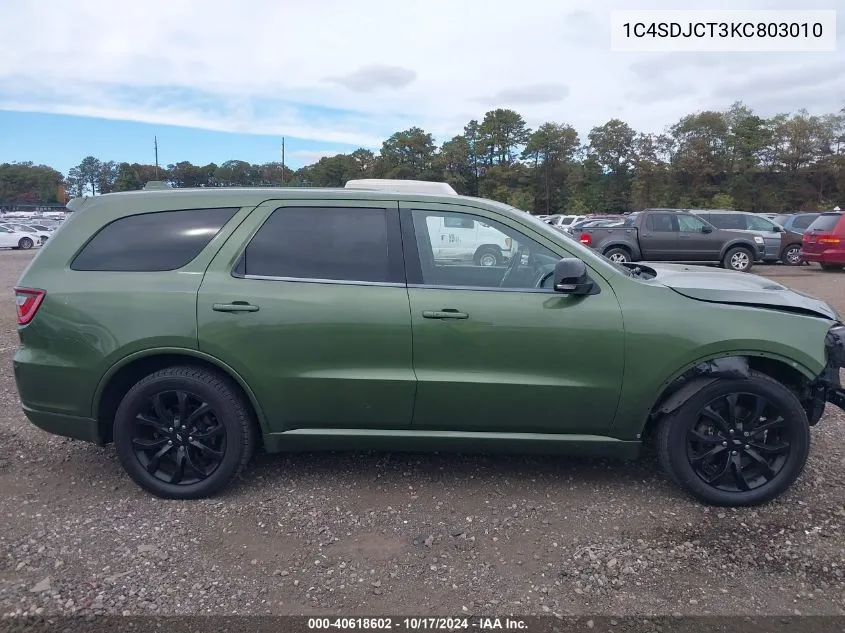 2019 Dodge Durango R/T Awd VIN: 1C4SDJCT3KC803010 Lot: 40618602