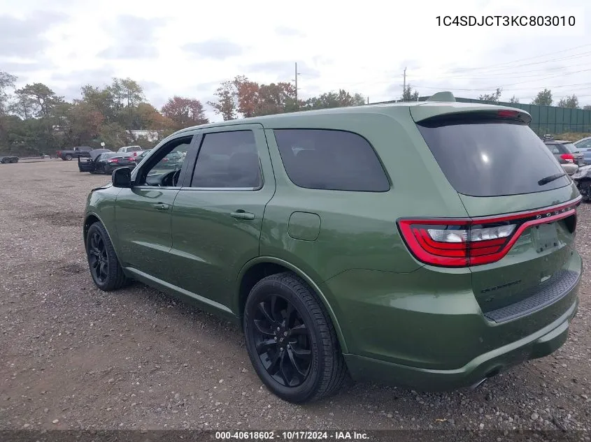 2019 Dodge Durango R/T Awd VIN: 1C4SDJCT3KC803010 Lot: 40618602