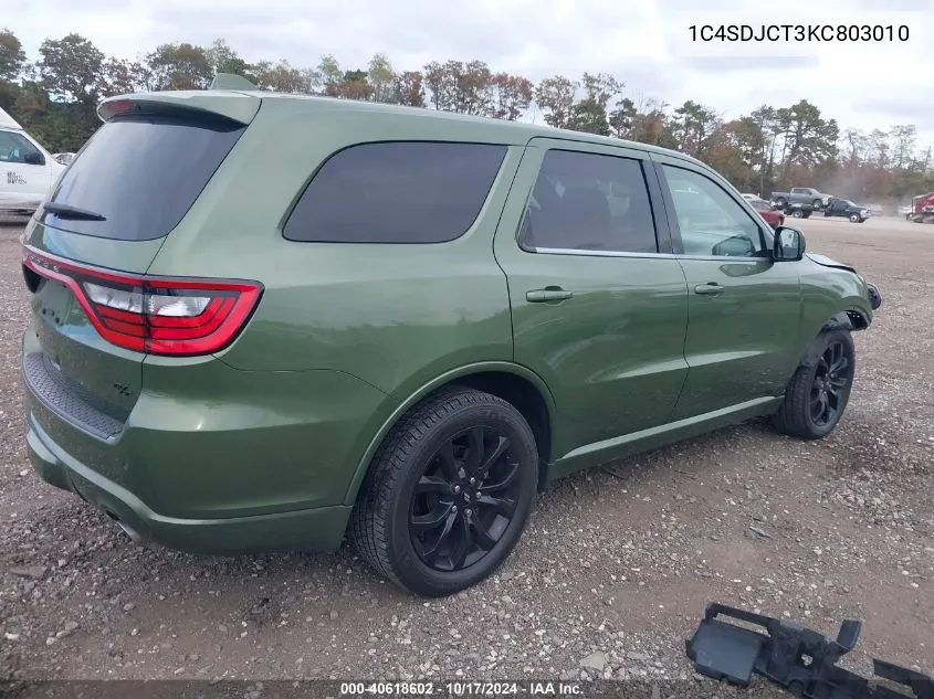 2019 Dodge Durango R/T Awd VIN: 1C4SDJCT3KC803010 Lot: 40618602