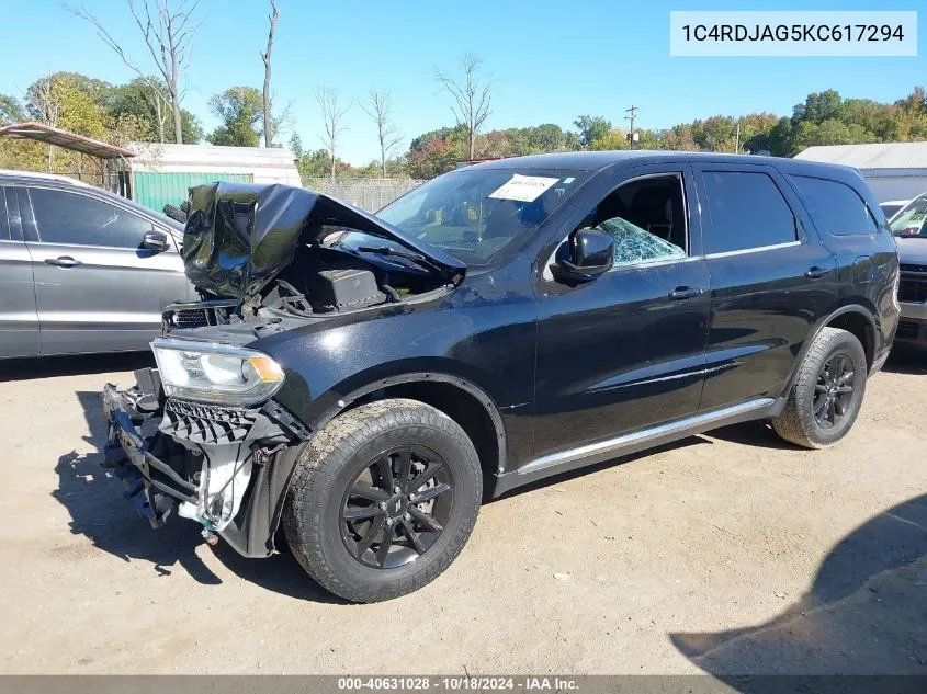 2019 Dodge Durango Sxt Awd VIN: 1C4RDJAG5KC617294 Lot: 40631028