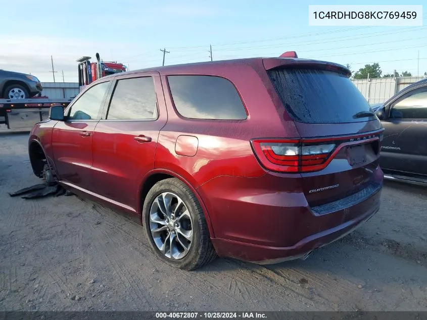 2019 Dodge Durango Gt Plus Rwd VIN: 1C4RDHDG8KC769459 Lot: 40672807