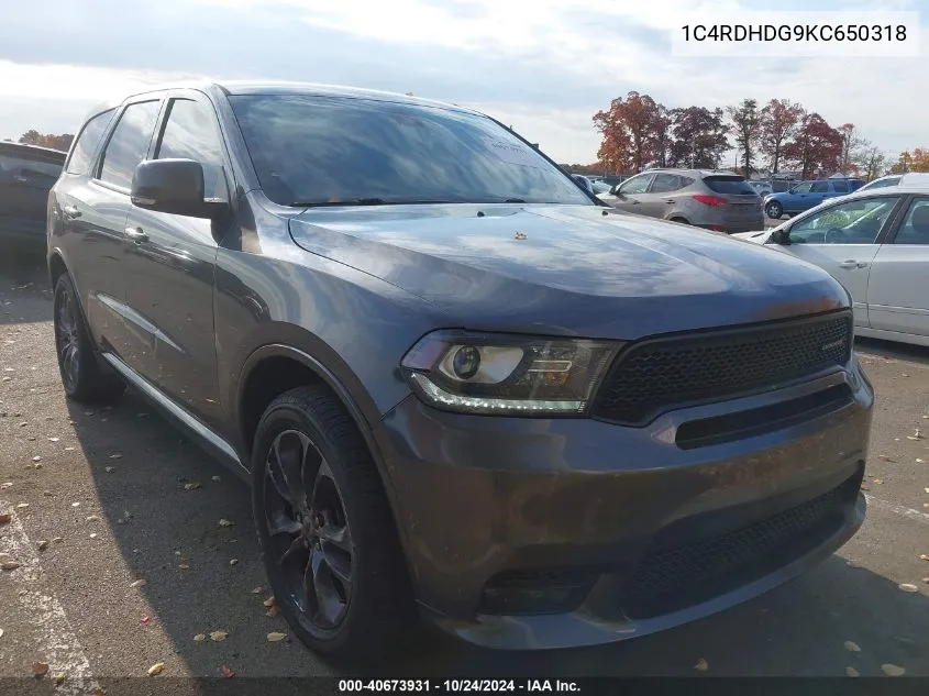 2019 Dodge Durango Gt VIN: 1C4RDHDG9KC650318 Lot: 40673931