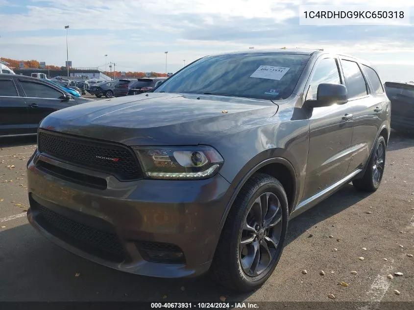 2019 Dodge Durango Gt VIN: 1C4RDHDG9KC650318 Lot: 40673931