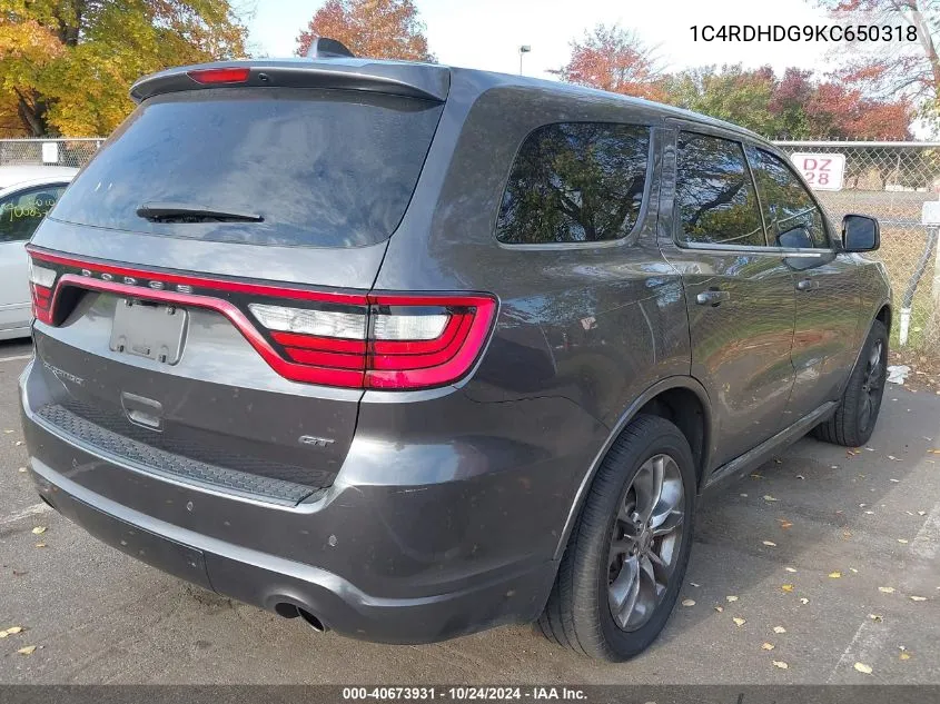 2019 Dodge Durango Gt VIN: 1C4RDHDG9KC650318 Lot: 40673931