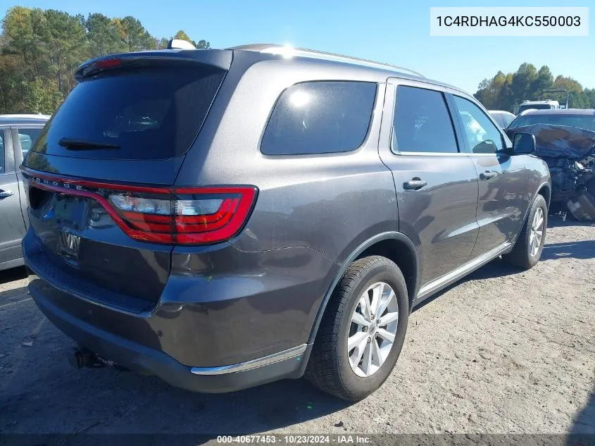 1C4RDHAG4KC550003 2019 Dodge Durango Sxt Plus Rwd