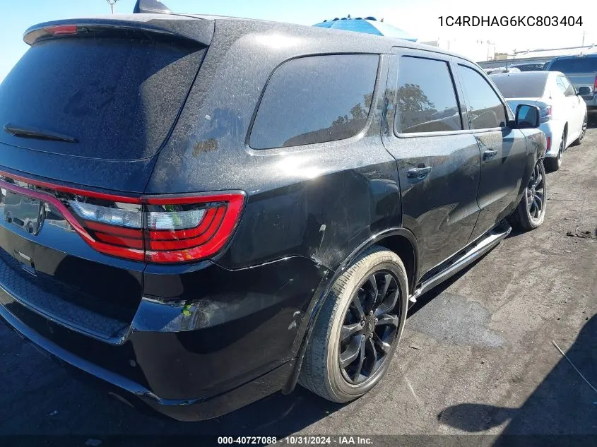 2019 Dodge Durango Sxt Plus Rwd VIN: 1C4RDHAG6KC803404 Lot: 40727088