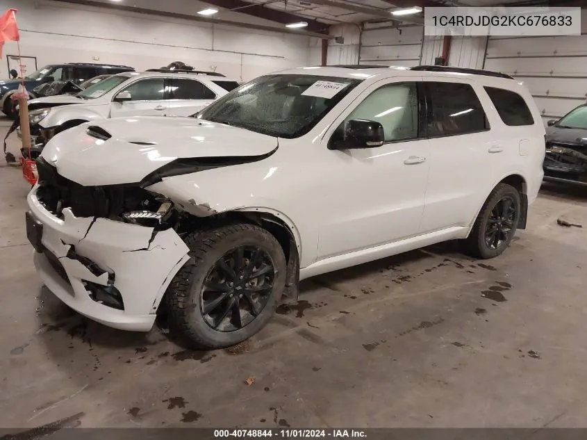 2019 Dodge Durango Gt Plus Awd VIN: 1C4RDJDG2KC676833 Lot: 40748844